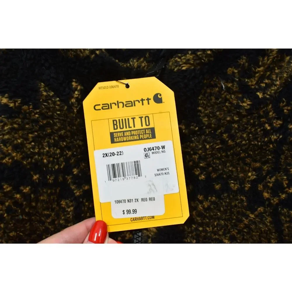 Carhartt Women Sherpa Fleece Pullover Loose Brown Snowflake Size 2X OJ6470W NEW
